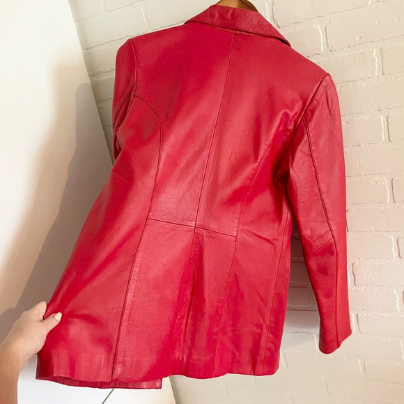 Vintage Red Leather Blazer Fitted Buttery Soft Statement Jacket Sz M - Picture 13 of 15
